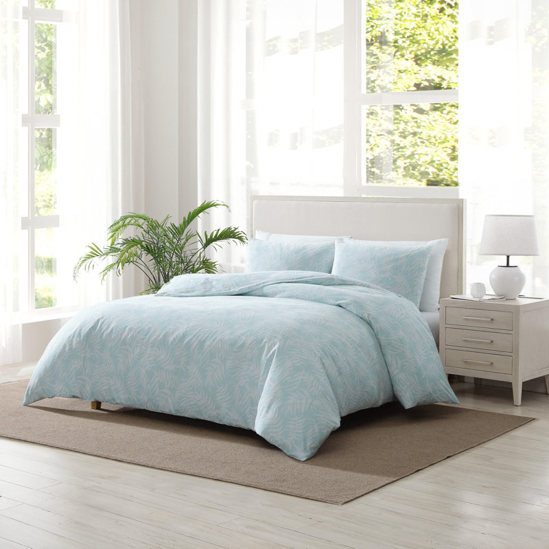 Art of Palms Cotton Comforter Set, Blue Floral, Queen Comforter + 2 Standard Shams