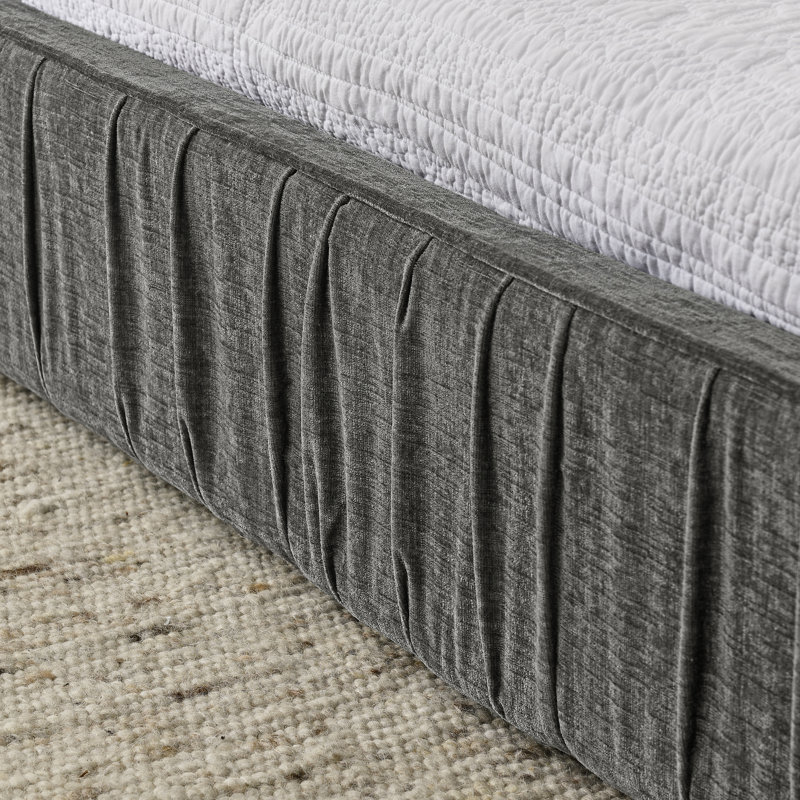 Upholstered Platform Bed with Channel Tufted Headboard, Low Profile Bed Frame with Chenille fabric, Dark Grey, Queen