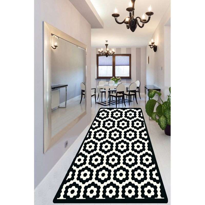 Tapis d'entrée de haute qualité, 4,9 x 9,8 pieds, noir et blanc | 100% polyester, hauteur des poils de 0,4 po, antibactérien, antidérapant, lavable à la machine | Parfait pour les salons et les entrées, conception durable et élégante