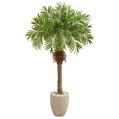 63'' Faux Palm Tree in Stone Planter