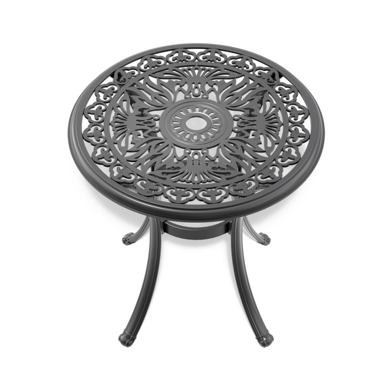 26.77-Inch Cast Aluminum Patio Dining Table With Black Frame And Umbrella Hole