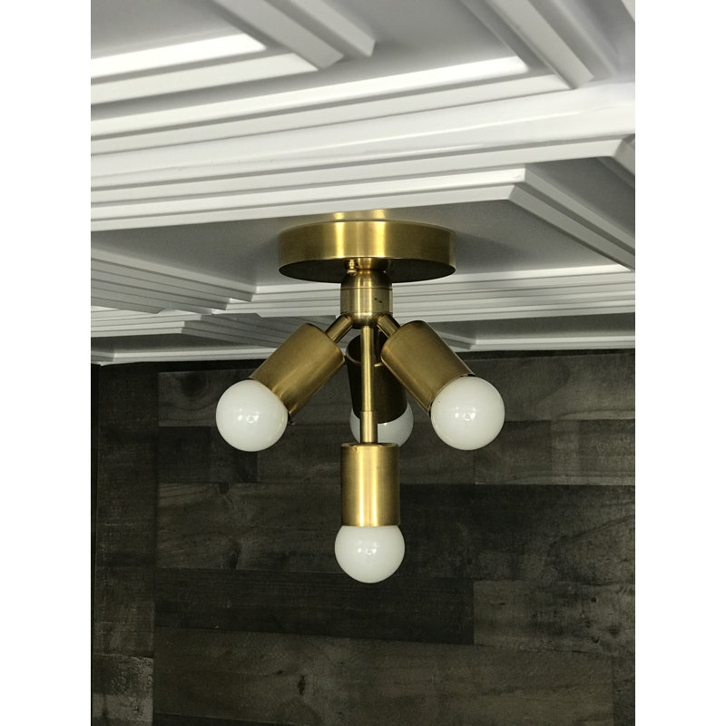 Plafonnier semi-encastré 6,5 po 4 lumières Nyle, Laiton brut
