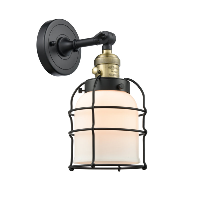 Bell Cage - 1 Light 6" Sconce, Matte White Cased, 3.5 Watt Vintage LED Bulb, Black Antique Brass