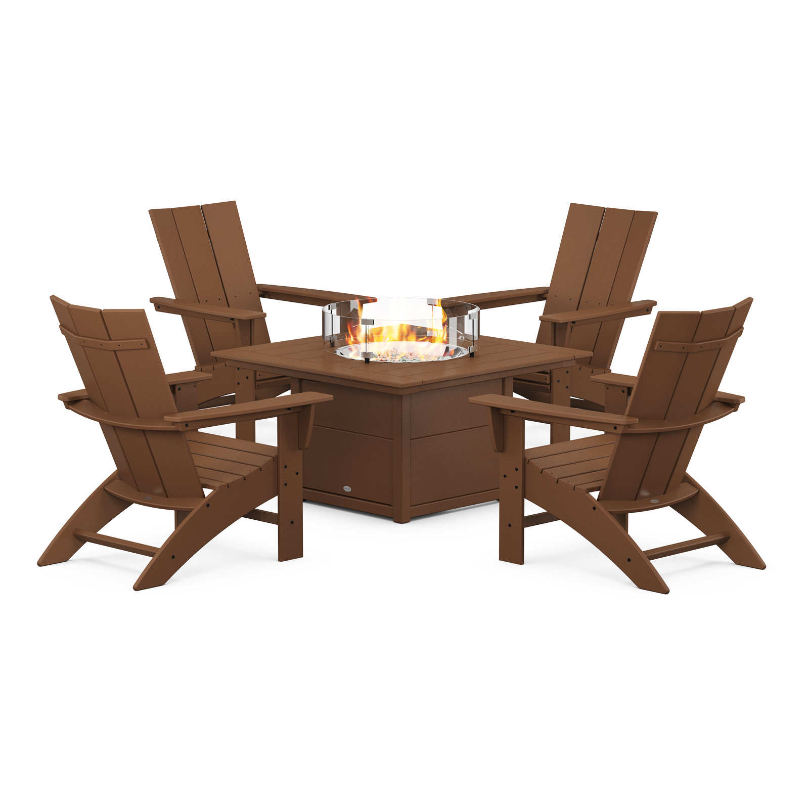 POLYWOOD® Modern Adirondack 4-Person Patio Seating Group, Teak