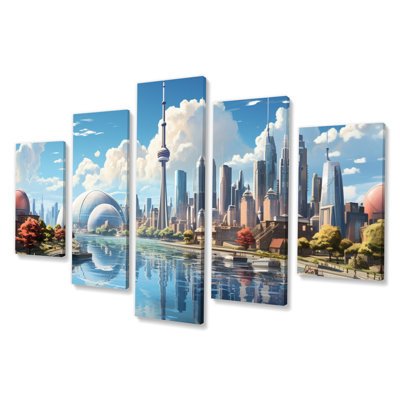 Toronto Skyline From The Water - City Toronto Wall Art Living Room - 5 panneaux
