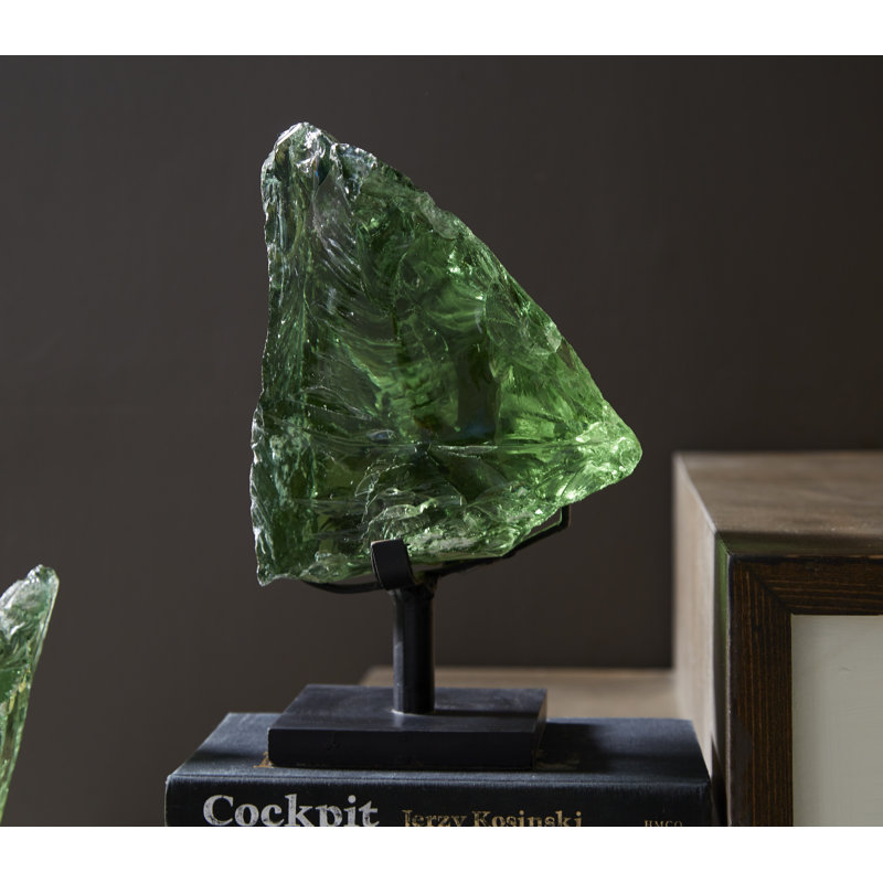 Sculpture en verre réfractaire, vert, sur base