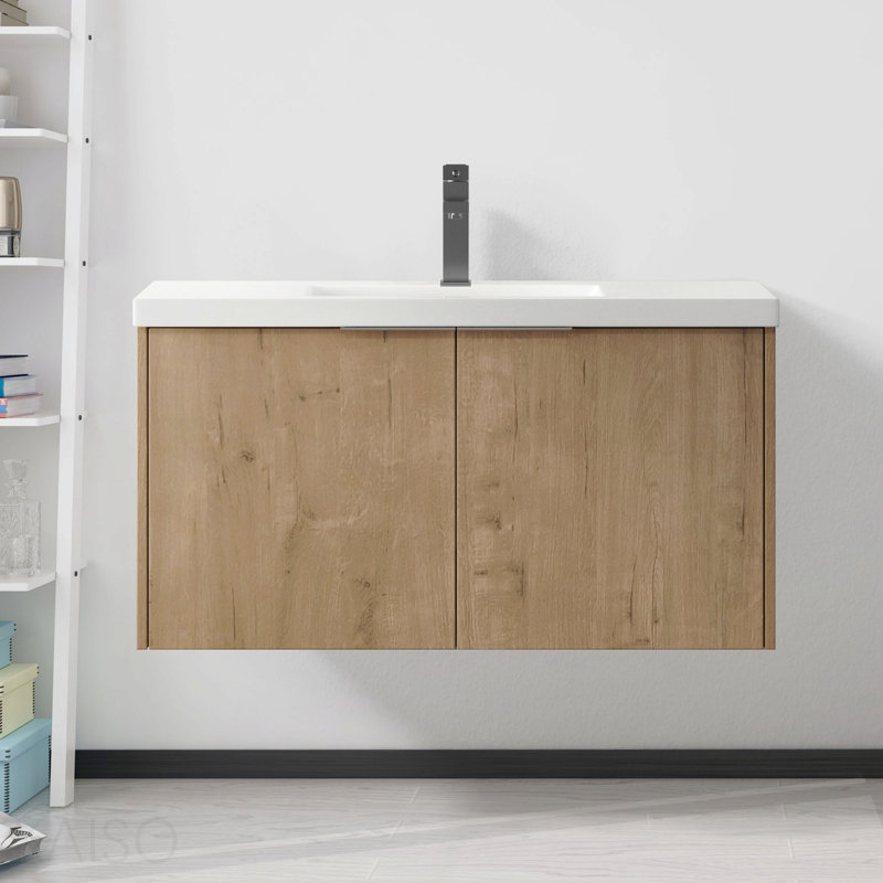 Modern Design 36 Inch Float Mounting Bathroom Vanity With Sink Soft Close Door,2 Doors, Imitative Oak, 36"