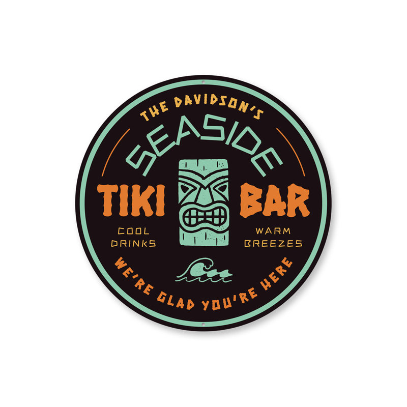 Plaque en aluminium Seaside Tiki Bar, H 12 po x l 12 po x P 0,04 po