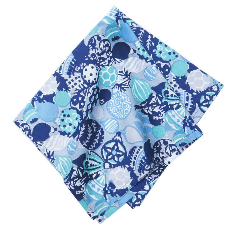 Blue Christmas Ornaments Cotton Napkins Set of 6