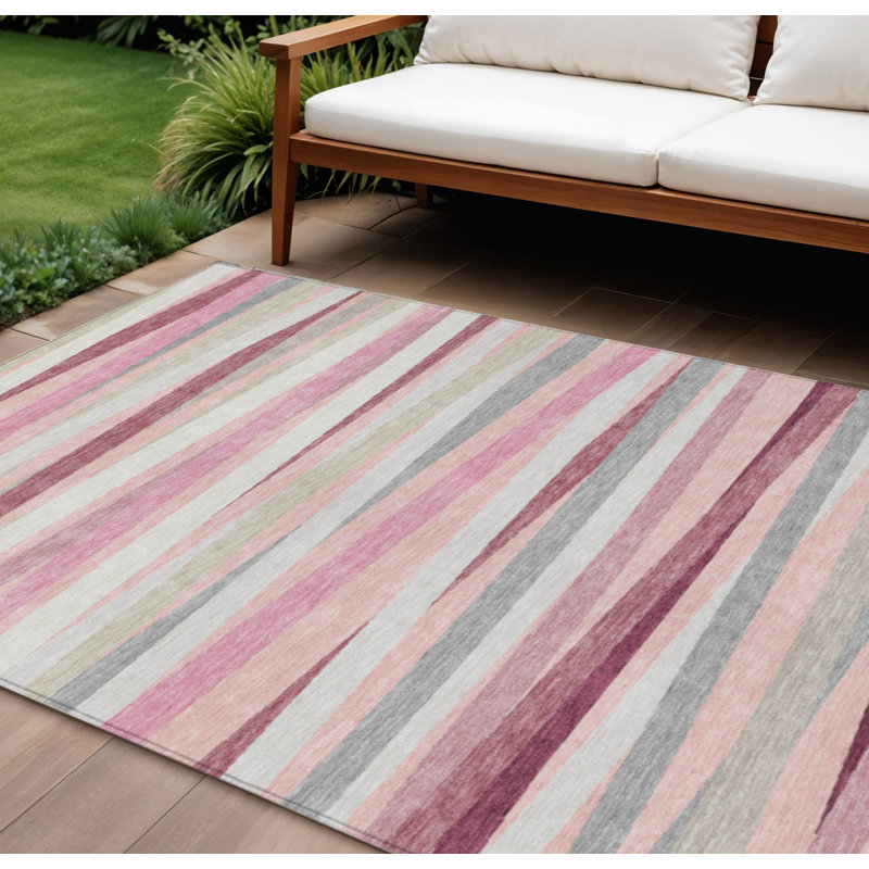 Tapis intérieur lavable rayé rose 10 pi x 14 pi