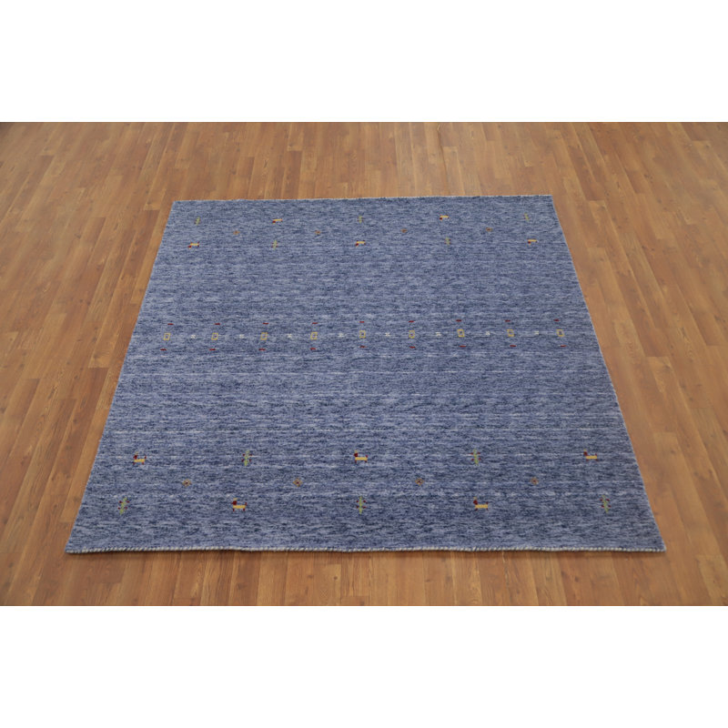 Tapis bleu fait à la main de style Gabbeh 6 x 6