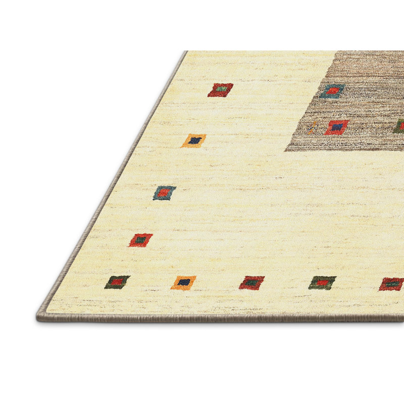 Tapis contemporain beige / gris, Rectangle 5 pi x 7 pi
