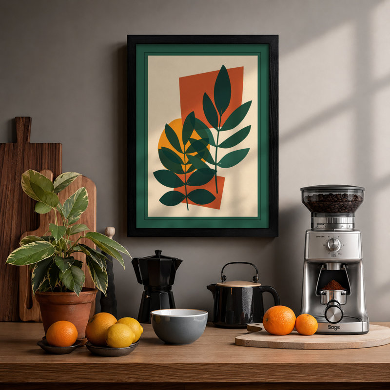 Stems in Gold Botanical - Framed Print, A4 - 29.7 x 21.0 cm, Black