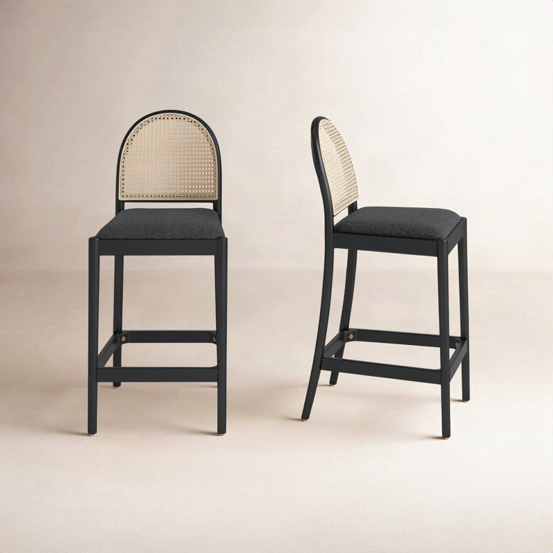 Tabouret de comptoir rembourré Cossette, Bouclé noir