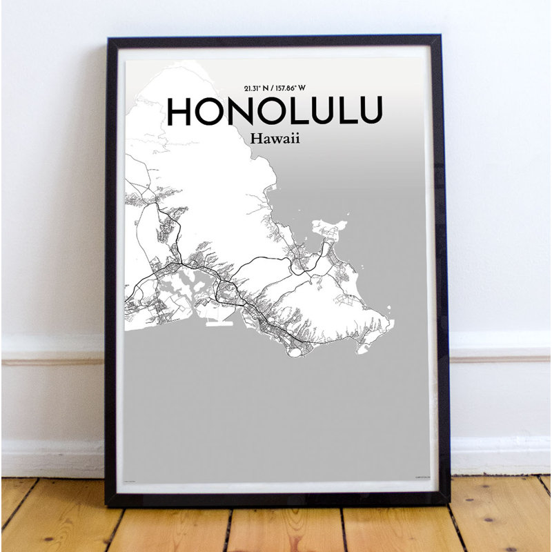 Honolulu City Map - No Frame Print, 43.2cm H x 27.9cm W x 0.13cm D