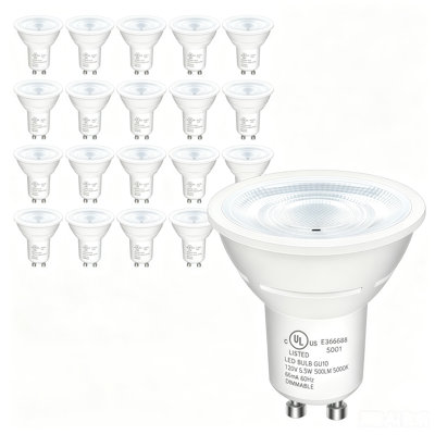 Non-Dimmable GU10 LED Bulb, 4W Equivalent 35W, 5000K Soft White 300 Lumens, Classic Spotlight Bulb Replacement for Track Lighting, Kitchen, Living Room, Bedroom, Bag Packaging GU10 Base 120V, 24 Pack