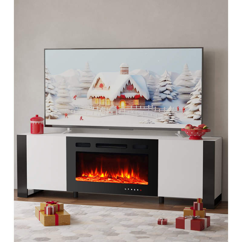 Sekena 17 Stories 165cm W Tv Stand Cabinet With Electric Fireplace, 53cm H x 190cm W x 33cm D