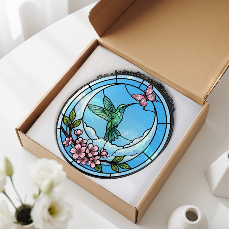 Vitrail de vitrail 12 "Hummingbird Butterfly 12", H 12 po x l 12 po