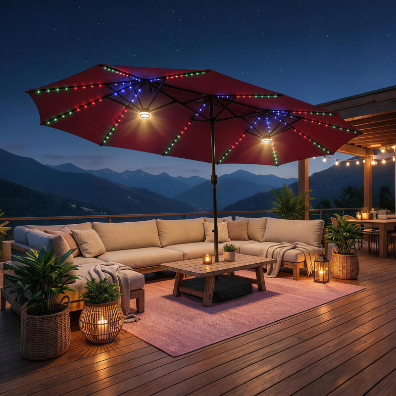 15 pi Double parasol solaire de patio, Rouge