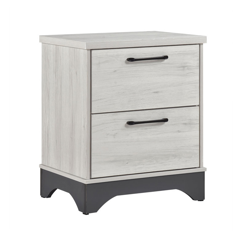 Table de chevet contemporaine à 2 tiroirs en chêne blanc et gris à 2 tiroirs pour chambre à coucher (1 pièce seulement)