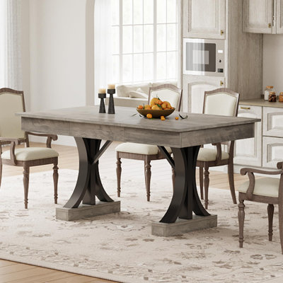 Table de salle à manger rectangulaire industrielle de 160 cm (63 po) pour 4 à 6 personnes, table de cuisine avec tiroirs de rangement des deux côtés, solide piètement double en C pour usage domestique et commercial