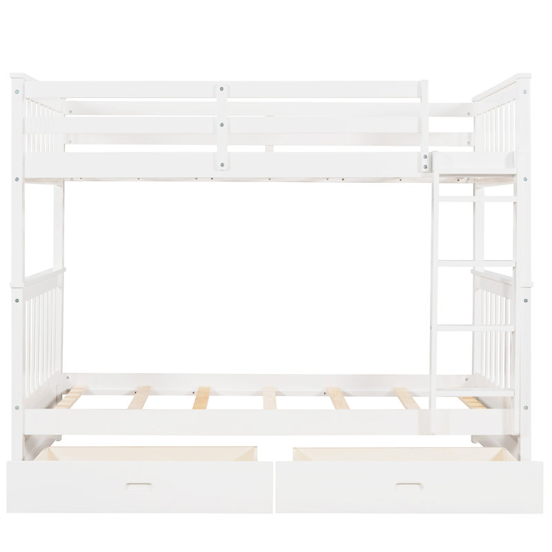Lit superposé blanc Twintwin avec rangement, structure à deux tiroirs et échelles blanc, matériaux