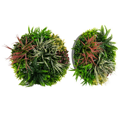 Primrue 2 Pack Round Framed Artificial Foliage Wall Art With 9 Types Of Mixed Faux Plants