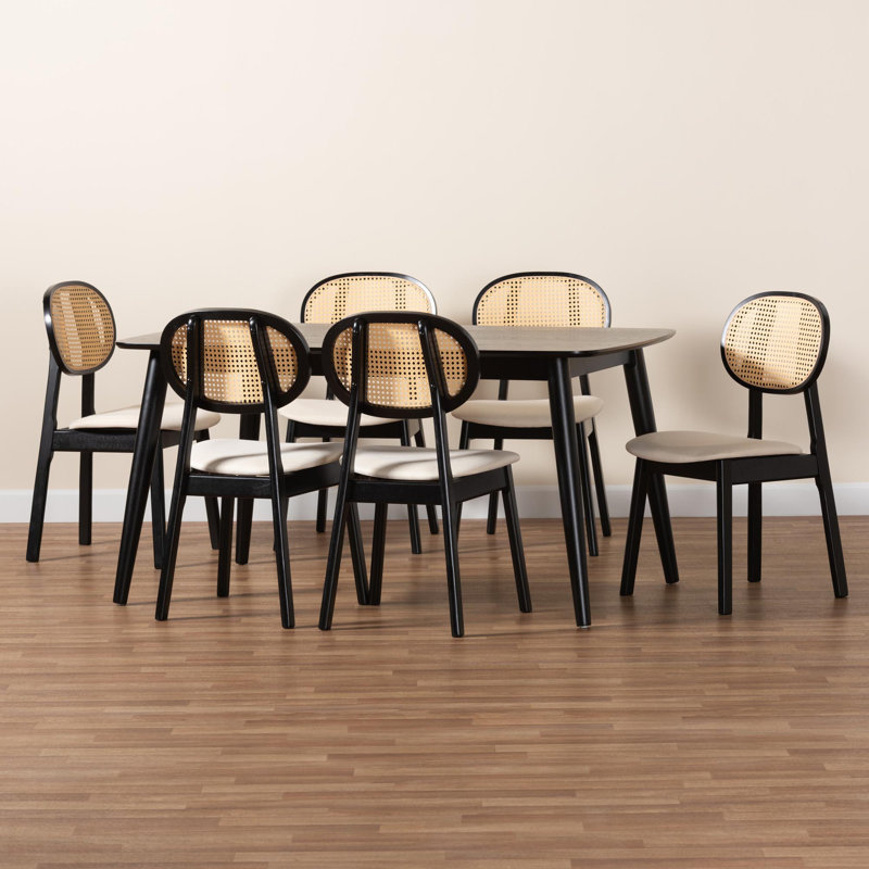 Caslynn 6 - Person Four Leg Dining Set, Black, Cream