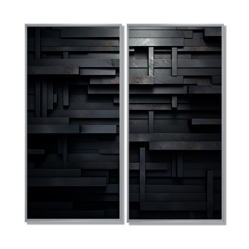 «Black Brick Cube Dimensions V», art mural abstrait géométrique, ensemble de 2 impressions sur toile, H 40 po x l 40 po