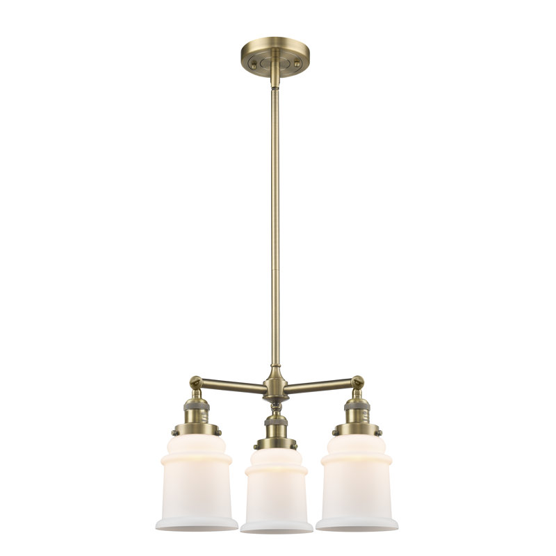 Donson 3 - Light Dimmable Classic / Traditional Chandelier, Matte White Cased, Antique Brass, 3.5 Watt Vintage LED Bulb