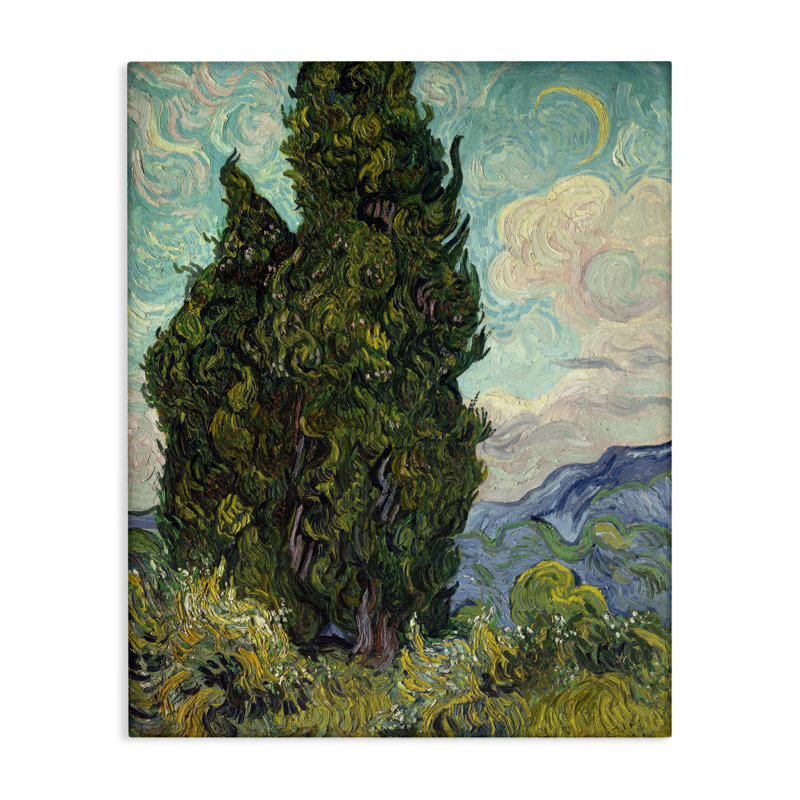 «Van Gogh Cypress Landscape», art mural sur toile par one1000paintings, H 48 po x l 36 po