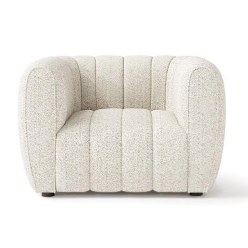 Chaise d'appoint Hery, boucle blanche capitonnée, dossier bas courbé