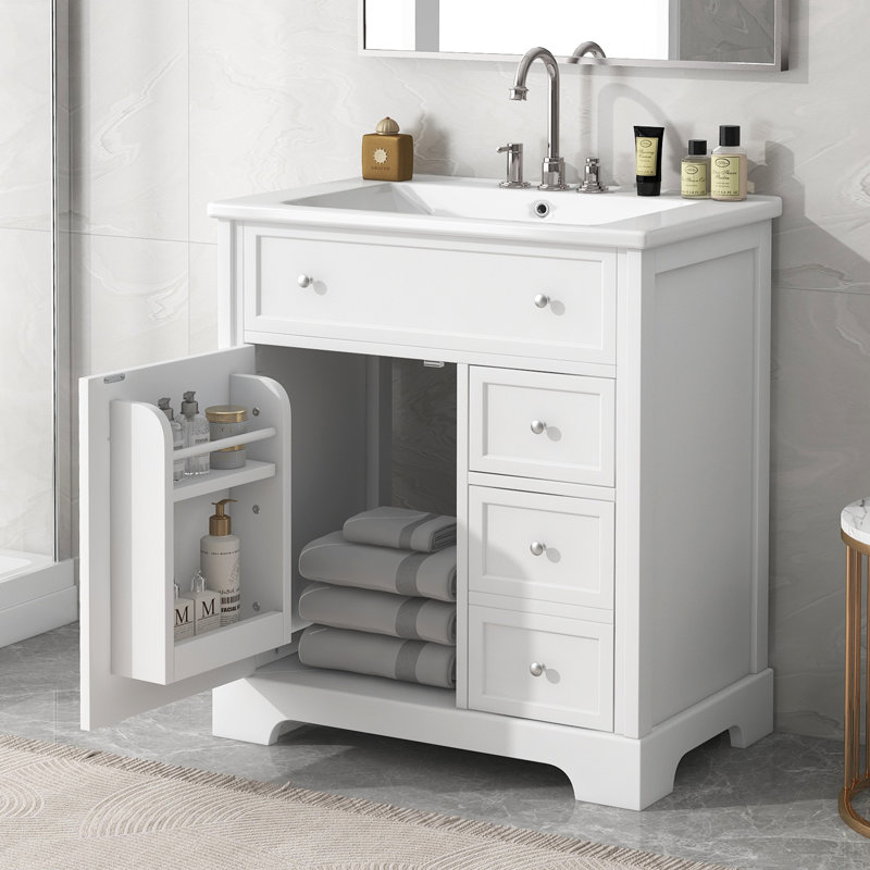 Meuble-lavabo avec comptoir, meuble-lavabo de 30 po avec porte et deux tiroirs