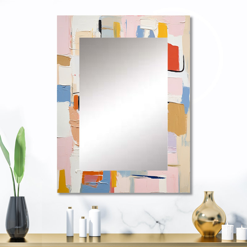 Ephemeral Thoughts Of Colorfields I - Pink Modern Wall Mirror, 32" x 24"