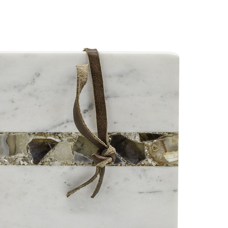 Foreside Home & Garden Small Brown Agate Serving Board Marble, Agate & Leather