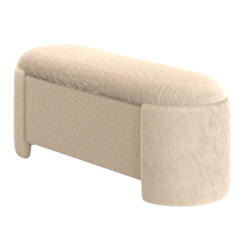 Repose-pieds avec rangement Mid-Century, Tissu beige