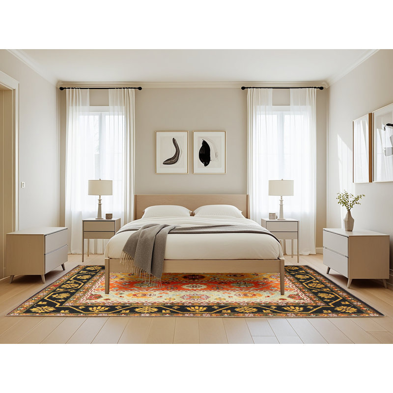 Tapis contemporain brun / noir / jaune, Rectangle 5 pi x 8 pi
