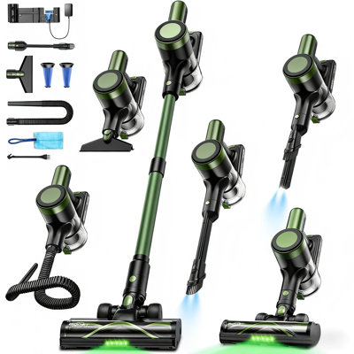 Aspirateur sans fil, aspirateur-balai puissant 58KPa, aspirateur léger 10-en-1 avec tuyau flexible de 29 pouces, brosse pour phare à DEL, autonomie de 55 minutes, anti-enchevêtrement pour les poils d'animaux, les tapis et les planchers de bois franc