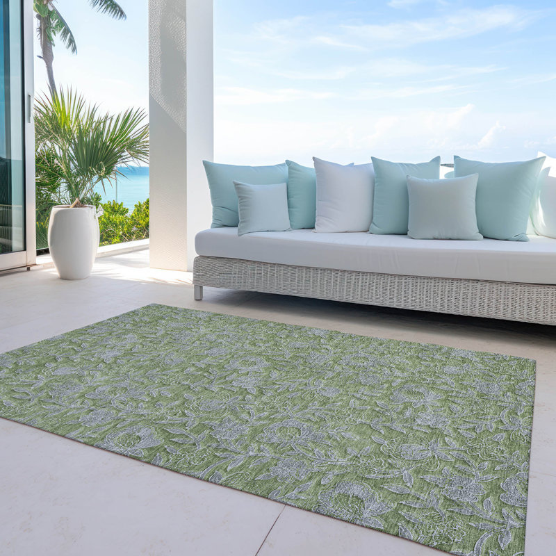 Tapis olive intérieur / extérieur lavable à la machine Mahaney ACN771, Rectangle 5 pi x 7 pi 6 po
