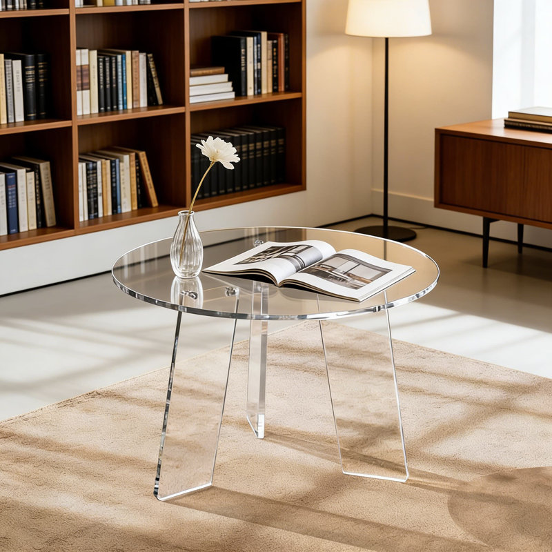 Modern Round Acrylic Coffee Table With Clear Lucite Design, Sturdy Three-Leg Support For Living Room, Bedroom, Or Office Side Table