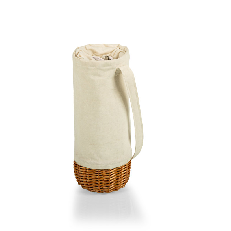 Picnic Time Malbec Insulated Canvas and Willow Wine Bottle Basket - Thumbnail 4