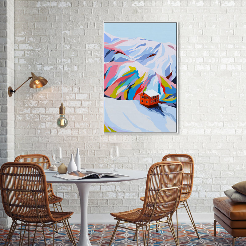 «Colorful Ski Village», reproduction d'impression sur toile, Toile blanche encadrée, H 36 po x l 24 po