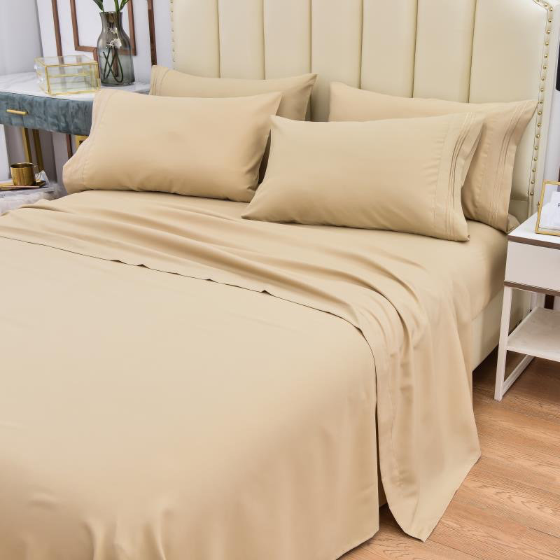 Ensemble de literie 6 pièces en rayonne de bambou de qualité supérieure avec poches profondes et refroidissement, Beige