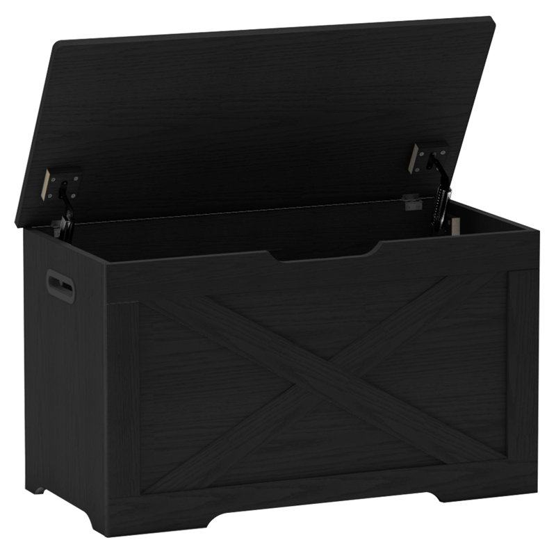 Coffre en bois manufacturé, noir, Black