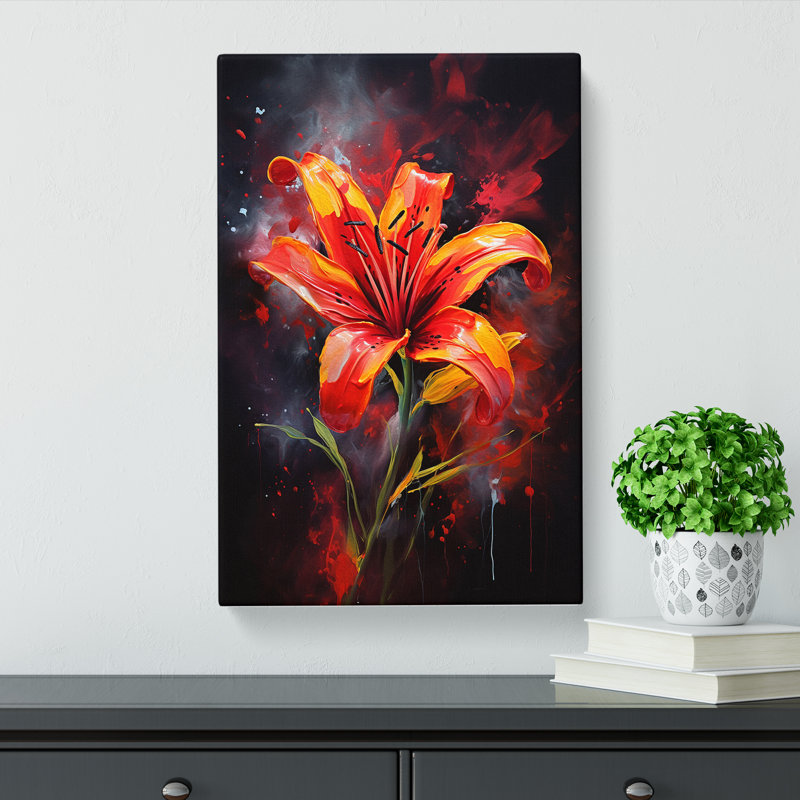 Lily Flower Action Painting - Wrapped Canvas, 76cm H x 50cm W x 3cm D
