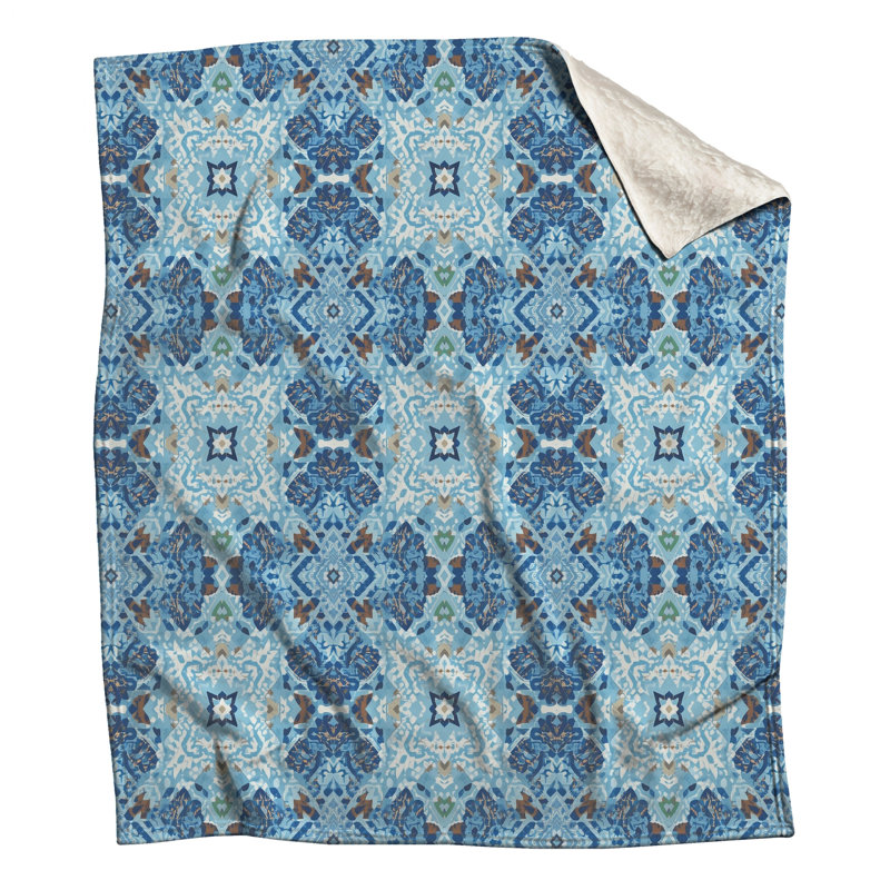 Blue Geometric Kaleidoscope Blankets, 60in W x 80in H