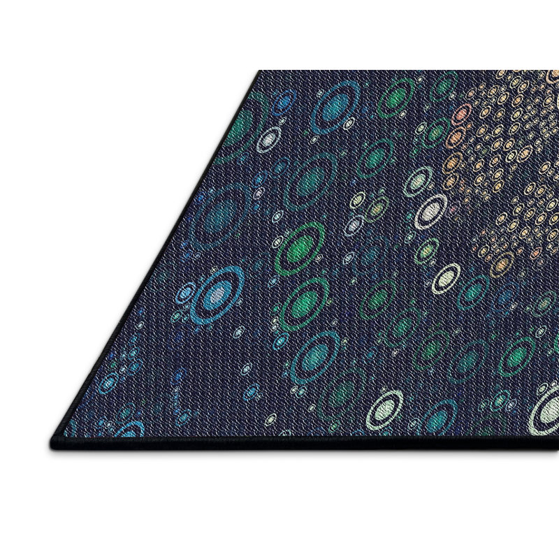 Tapis noir/bleu ciel à motifs, Rectangle 5 pi x 7 pi