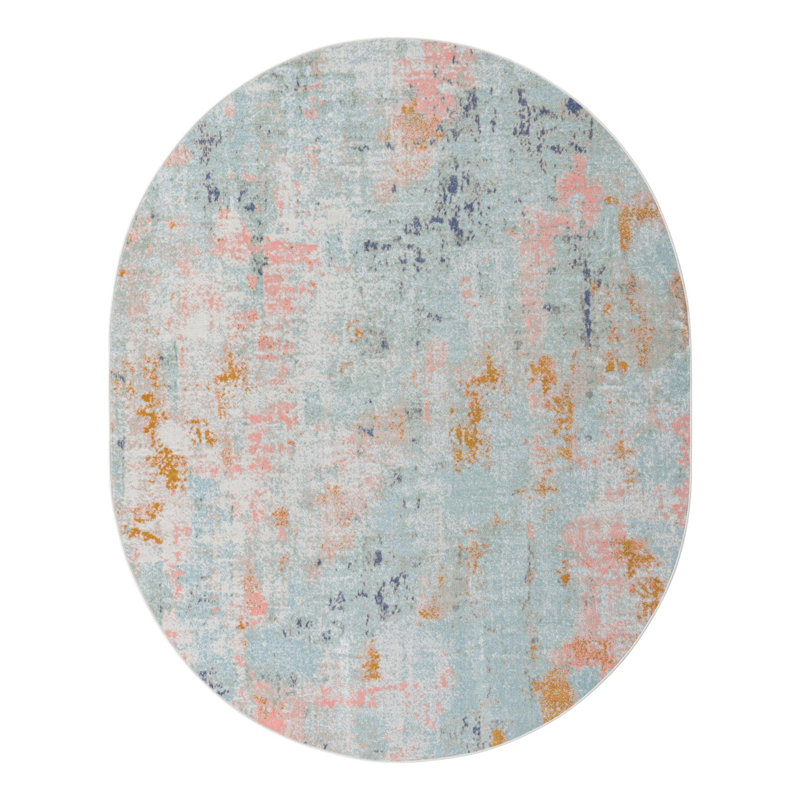 Tapis brun / bleu clair / beige, Ovale 8 pi x 10 pi