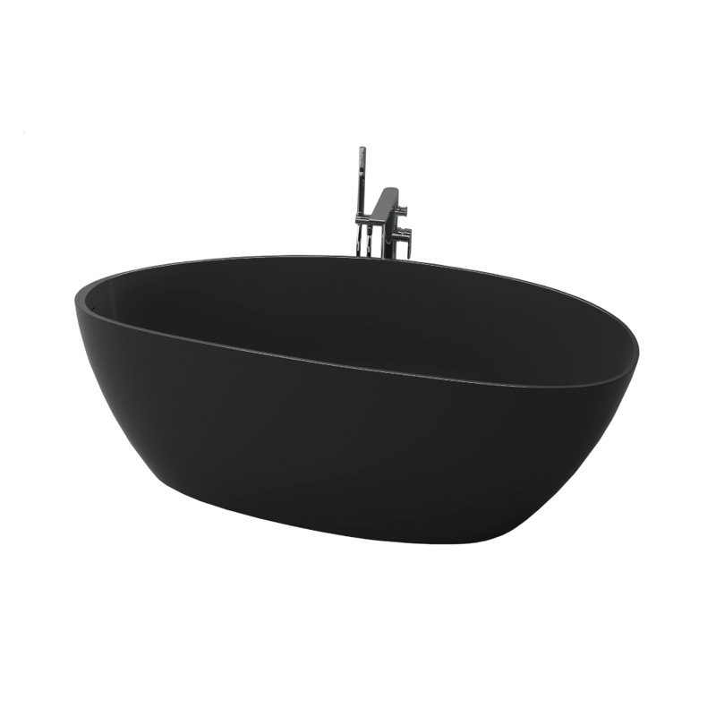 66.93'' x 30.31'' Freestanding Soaking Solid Surface Bathtub, Black
