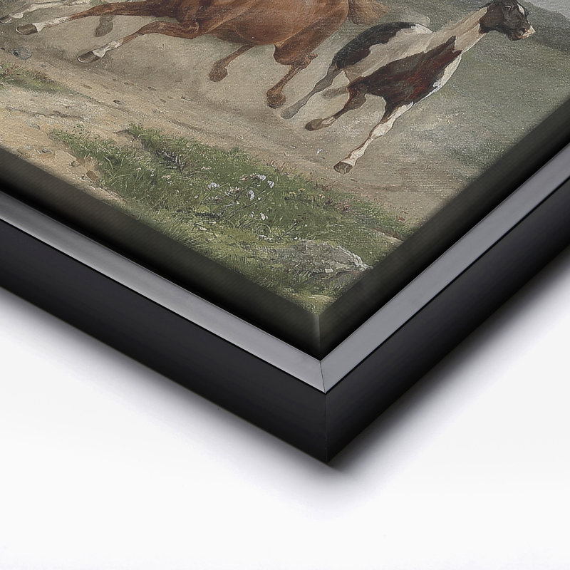 Arvid Fredrik Lonnroth - Fuyant les chevaux, 11"H x 14"W, Canvas, Black Framed